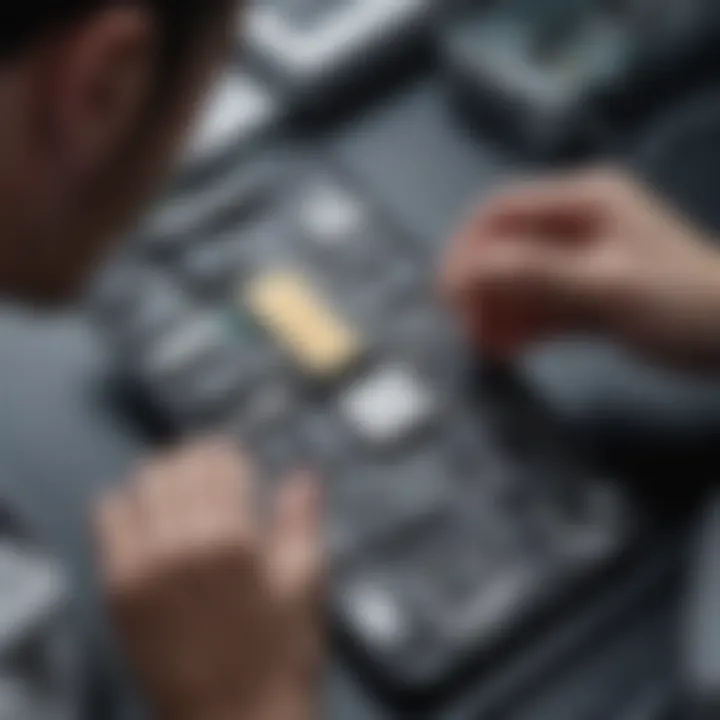 Technician examining iPhone hardware components