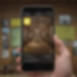 Illustration of Snapchat's user interface showcasing various features.