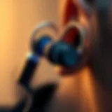 Close-up of voice-activated Bluetooth earbuds showcasing advanced technology.